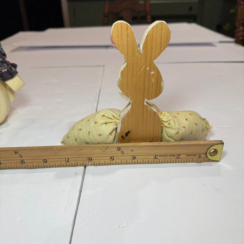 Vintage Wooden Easter Bunny Set Handmade Painted Grandmacore Cottagecore Spring
